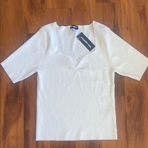 Karl Lagerfeld Paris Women's White Ribbed Sweater Plunge Top